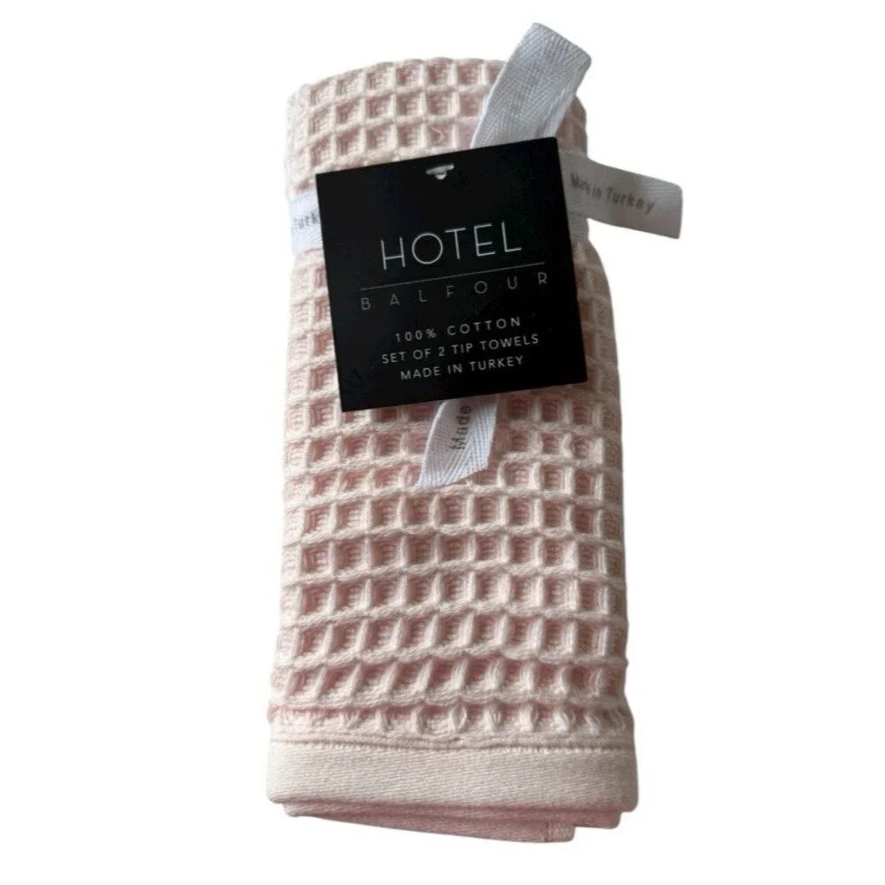 Hotel Balfour Fingertip Baby Pink Towels Set Of 2 Cotton 12X18 Made in Turkey